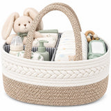 Luiermand voor Commode – Baby Organizer met Uitneembare Vakken – Commodemandje met Handvatten – 36 x 22 x 18 cm – Opbergmand voor Luiers, Doekjes & Babyverzorging – Beige
