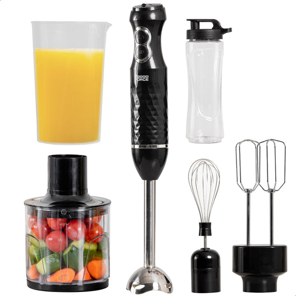 GoodForce RVS Staafmixer - 6 in 1 Staafmixer Set met Hakmolen - Smoothiemaker- Garde - Klopper - 600 ml Mengbeker