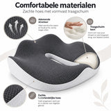 Ergonomisch Zitkussen met Traagschuim – Stoelkussen met Uitsparing – Voor Bureaustoel, Auto & Eetkamerstoel – 44 x 38 x 10 cm – Grijs-Wit