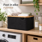 Wasmand 45 Liter – Opvouwbare Wasmand met Bamboe Rand – Wasmand Groot met Handgrepen – Stoffen Opbergmand voor Wasgoed, Speelgoed & Handdoeken – Zwart - Heupwasmand