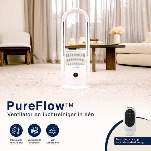 3-in-1 Luchtreiniger, Ventilator & Verwarming - 2000W - Hepa 13 Filter - Inclusief Afstandsbediening en App - Kachel - Air Purifier - Samako