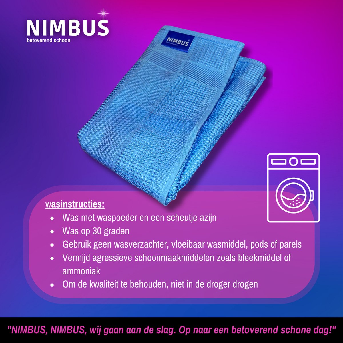 NIMBUS Wonderdoek 2-in-1 – Microvezeldoek – Ramen zemen & drogen tegelijk – Streeploos resultaat – Raamdoek 60x40cm