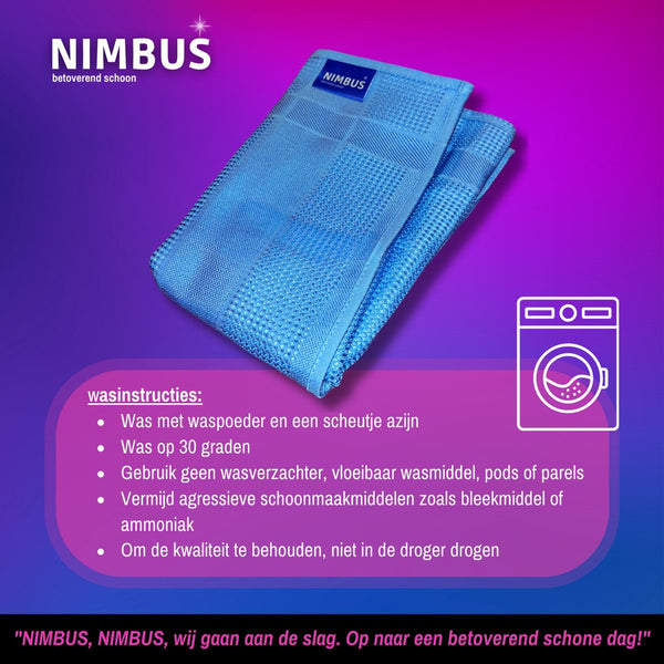 NIMBUS Wonderdoek 2-in-1 – Microvezeldoek – Ramen zemen & drogen tegelijk – Streeploos resultaat – Raamdoek 60x40cm