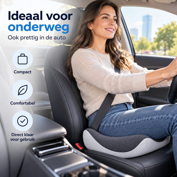Ergonomisch Zitkussen met Traagschuim – Stoelkussen met Uitsparing – Voor Bureaustoel, Auto & Eetkamerstoel – 44 x 38 x 10 cm – Grijs-Wit