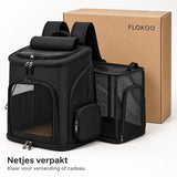 Dierenrugzak voor Kat & Kleine Hond – Uitklapbare Kattenrugzak – Reistas tot 10 kg – Ademend Mesh – 33 x 26 x 40 cm – Transporttas voor Katten en Honden – Zwar
