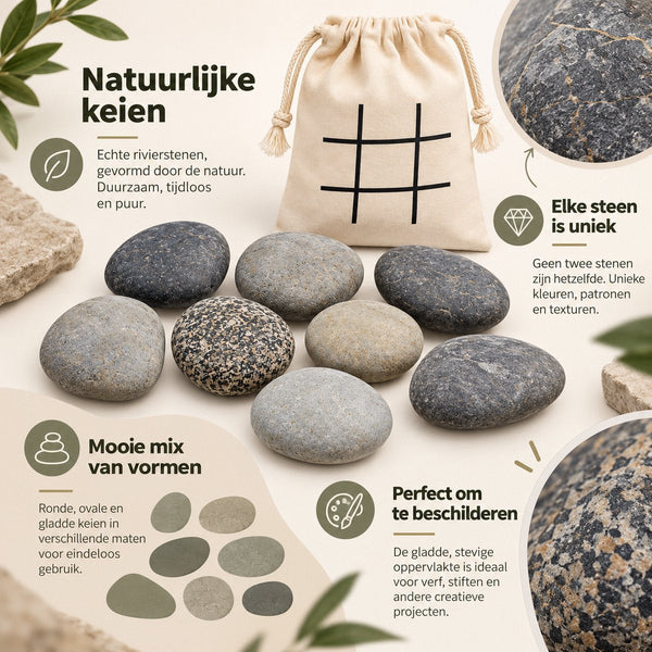 Schilderstenen 10 Stuks – Natuurlijke Keien om te Beschilderen – 7 tot 12 cm – Stenen voor Knutselen & Decoreren – Inclusief Katoenen Opbergzak - Happy Stones