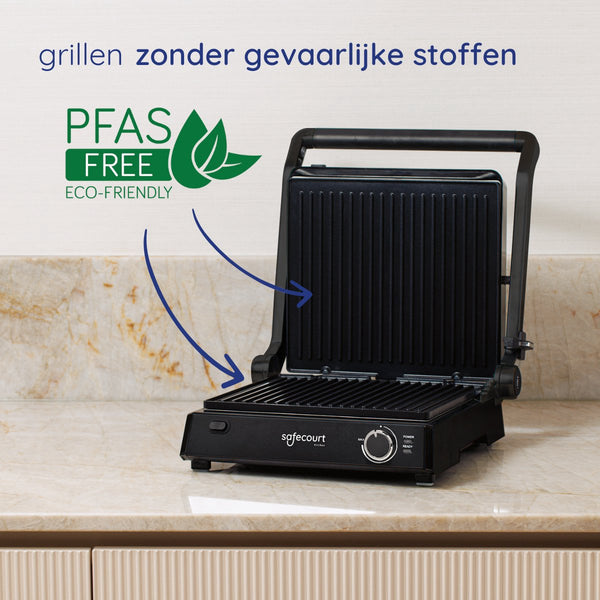 Safecourt Kitchen - Contactgrill 3-in-1 - Tosti-apparaat, Tosti-ijzer & Grillplaat - Uitneembare Platen - PFAS-Vrij - Zwart