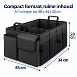 Kofferbak Organizer – Auto Organizer Opvouwbaar – 55 x 34 x 28 cm – Met Meerdere Vakken, Zijvakken & Handvatten – Boodschappenkrat voor Auto – Zwart