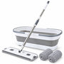 Dweilset met Emmer – Vlakmop met Opvouwbare Emmer – 360° Draaibare Mop – Telescopische Steel 127 cm – Inclusief 2 Microvezeldoeken – Wit-Grijs - Dwijl