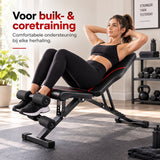 Verstelbare Fitnessbank – Opvouwbare Trainingsbank voor Thuis – Halterbank met Verstelbare Rugleuning – Incline & Flat Bench – Buikspierbank met Beenrollen – Zwart-Rood