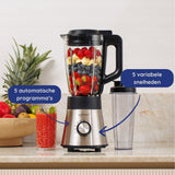 Safecourt Kitchen Power blender - 5 automatische programma's - Smoothie maker - +2 to go cups - RVS