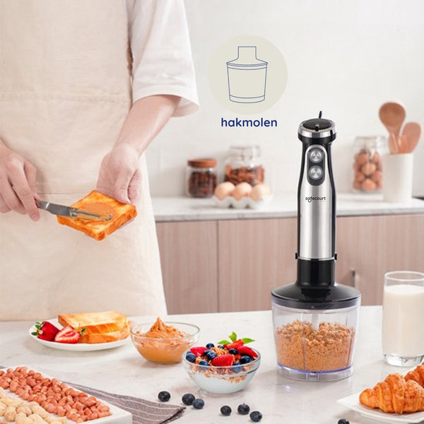 Safecourt Kitchen 6-delige Staafmixer Set - 1000 Watt - Hakmolen - 20 Snelheden - Inclusief Melkopschuimer & Maatbeker