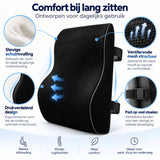 Lendensteun voor Bureaustoel & Auto – Rugkussen – Rugsteun met Memory Foam – Ademend Mesh – Verstelbare Banden – Voor Kantoor, Thuis & Autostoel – Zwart