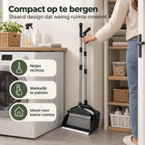 Bezem met Stofblik en Lange Steel – Bezem en Blik Set – Telescopisch & Zelfreinigend – Staande Stoffer en Blik – Voor Haren, Stof en Kruimels – Zwart