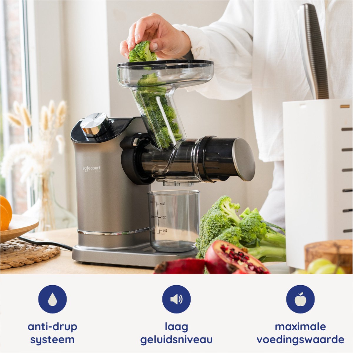 Safecourt Kitchen Slowjuicer - Juicer - Groenten en Fruitpers - BPA-vrij - 700ml - Grijs