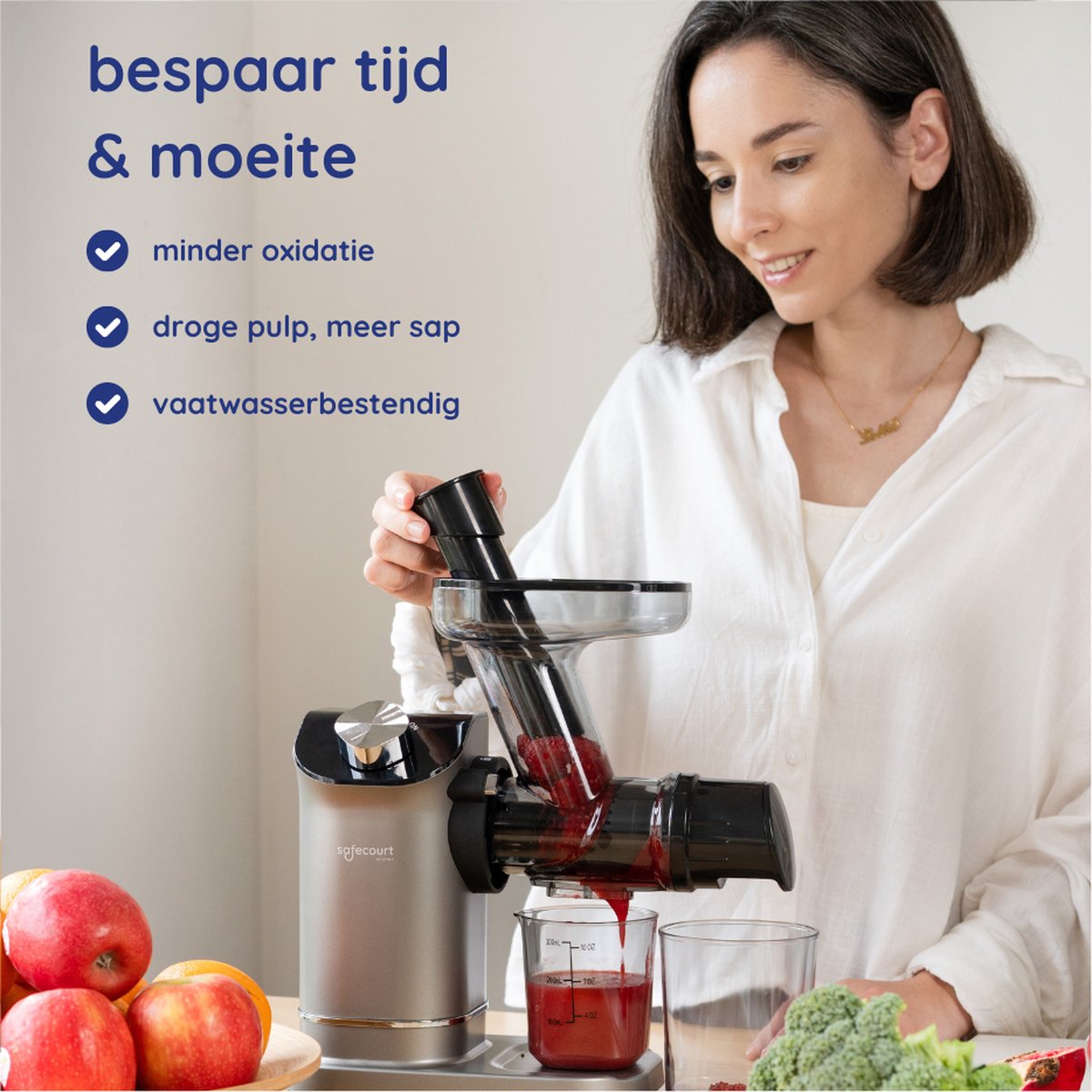 Safecourt Kitchen Slowjuicer - Juicer - Groenten en Fruitpers - BPA-vrij - 700ml - Grijs