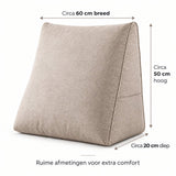 Leeskussen voor Bed & Bank – Rugsteunkussen 60 x 50 x 20 cm – Groot Zitkussen met Rugsteun – Afneembare Hoes & Zijvak – Beige - Book seat