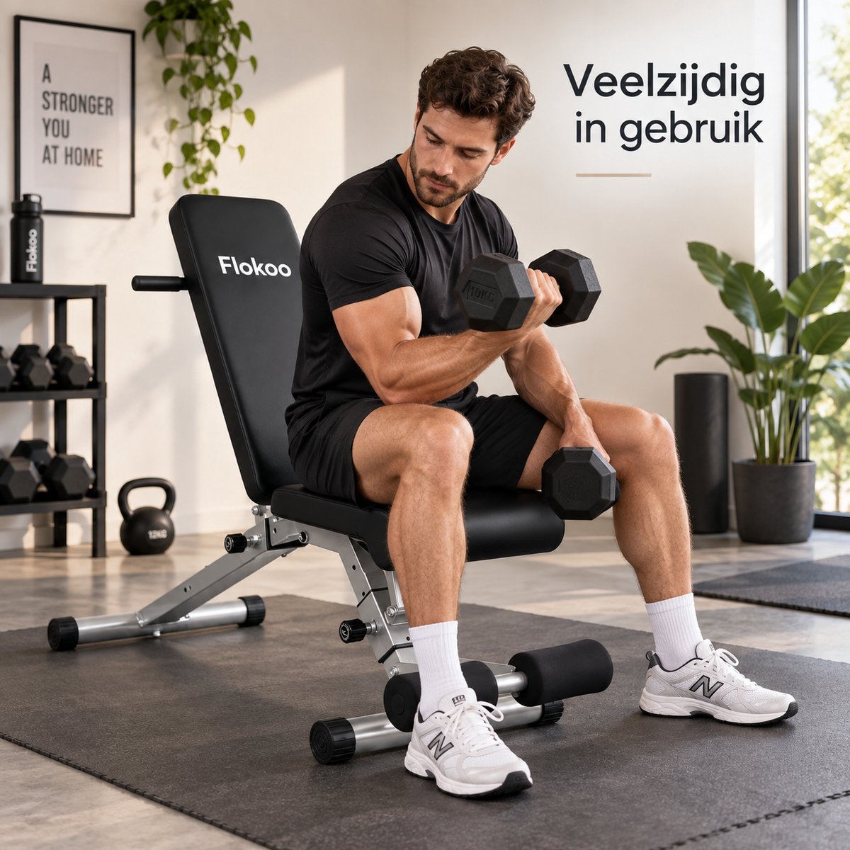 Verstelbare Fitnessbank – Trainingsbank voor Thuis – Incline & Flat Bench – Halterbank met Beenrollen – Opvouwbare Workout Bank – Zwart-Zilver