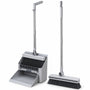 Bezem en Stoffer en Blik met Lange Steel – 4-in-1 Schoonmaakset – Staand Stofblik met Schoonmaaktanden – Vloerborstel met 180° Draaibare Kop – Compact Opbergbaar – Grijs