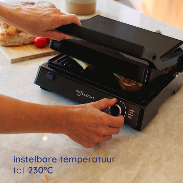 Safecourt Kitchen - Contactgrill 3-in-1 - Tosti-apparaat, Tosti-ijzer & Grillplaat - Uitneembare Platen - PFAS-Vrij - Zwart