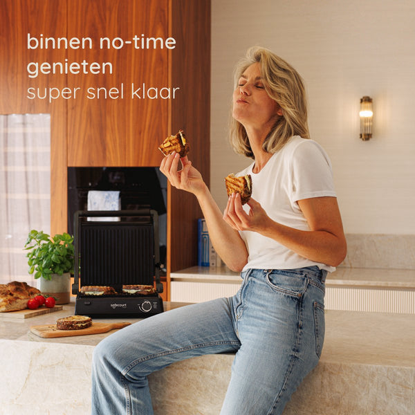 Safecourt Kitchen - Contactgrill 3-in-1 - Tosti-apparaat, Tosti-ijzer & Grillplaat - Uitneembare Platen - PFAS-Vrij - Zwart