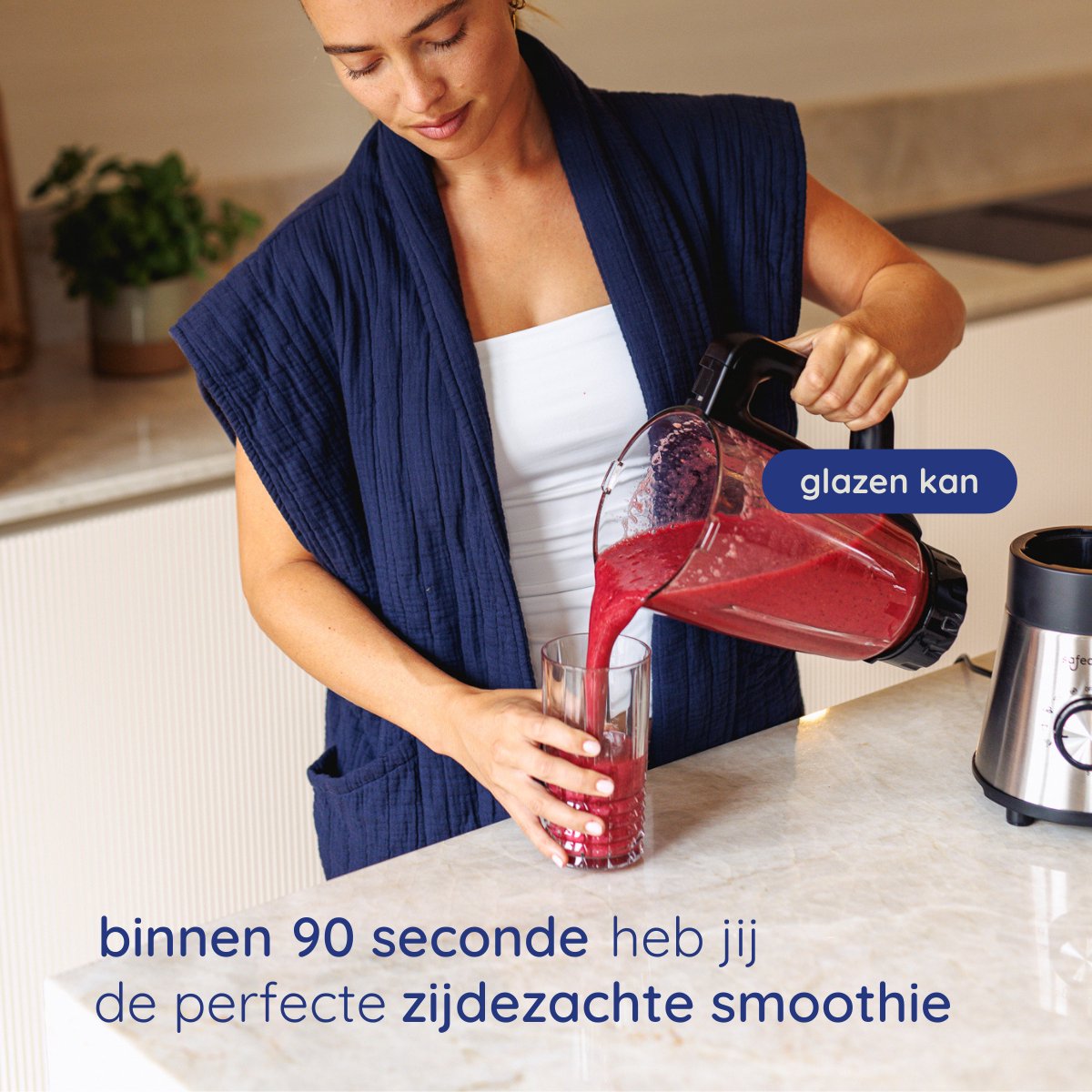 Safecourt Kitchen Power blender - 5 automatische programma's - Smoothie maker - +2 to go cups - RVS