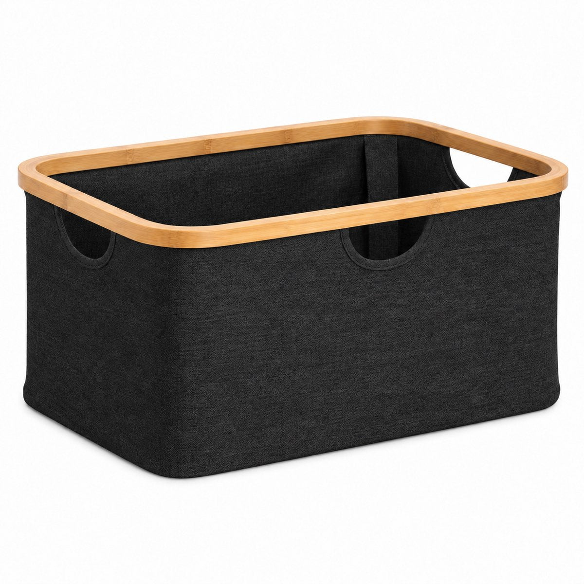 Wasmand 45 Liter – Opvouwbare Wasmand met Bamboe Rand – Wasmand Groot met Handgrepen – Stoffen Opbergmand voor Wasgoed, Speelgoed & Handdoeken – Zwart - Heupwasmand