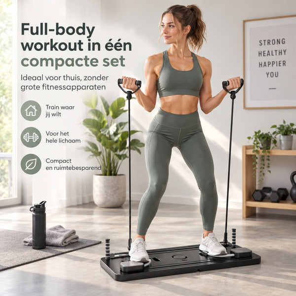 Pilates - Multifunctioneel Fitness Board – Opvouwbaar Trainingsapparaat voor Thuis – Full Body Workout – Buikspiertrainer met Weerstandsbanden – Core, Armen & Benen – Fitnessapparaat Home Gym