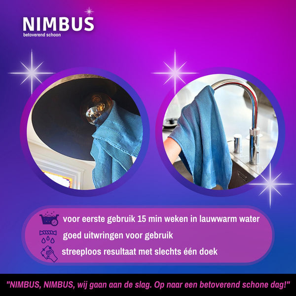 NIMBUS Wonderdoek 2-in-1 – Microvezeldoek – Ramen zemen & drogen tegelijk – Streeploos resultaat – Raamdoek 60x40cm