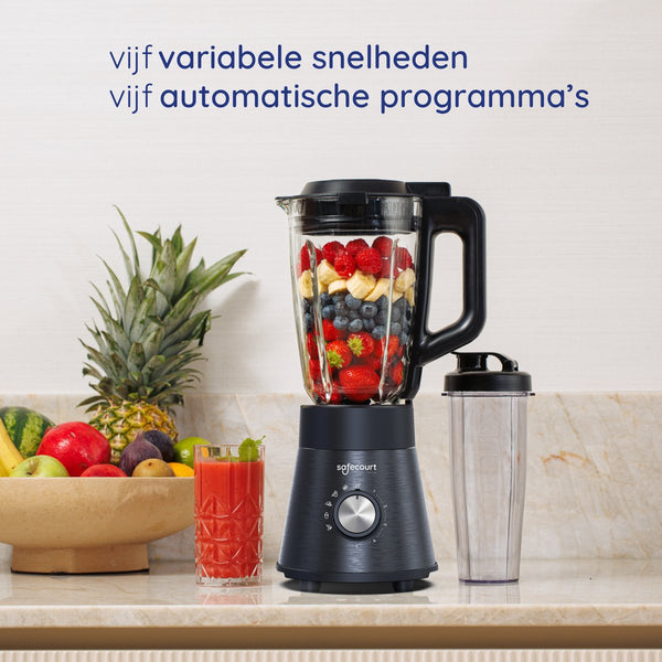 Safecourt Kitchen Power blender - 5 automatische programma's - Smoothie maker - 1300 Watt - Zwart