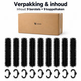 Marterborstel & Dakgootborstel 9 Meter – Marterwering voor Dak en Dakgoot – Bladvanger – 9x 100 cm – Ø 9 cm – Inclusief Koppelhaken – Zwart