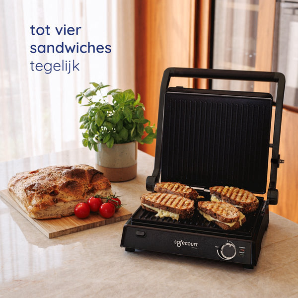 Safecourt Kitchen - Contactgrill 3-in-1 - Tosti-apparaat, Tosti-ijzer & Grillplaat - Uitneembare Platen - PFAS-Vrij - Zwart