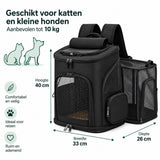 Dierenrugzak voor Kat & Kleine Hond – Uitklapbare Kattenrugzak – Reistas tot 10 kg – Ademend Mesh – 33 x 26 x 40 cm – Transporttas voor Katten en Honden – Zwar