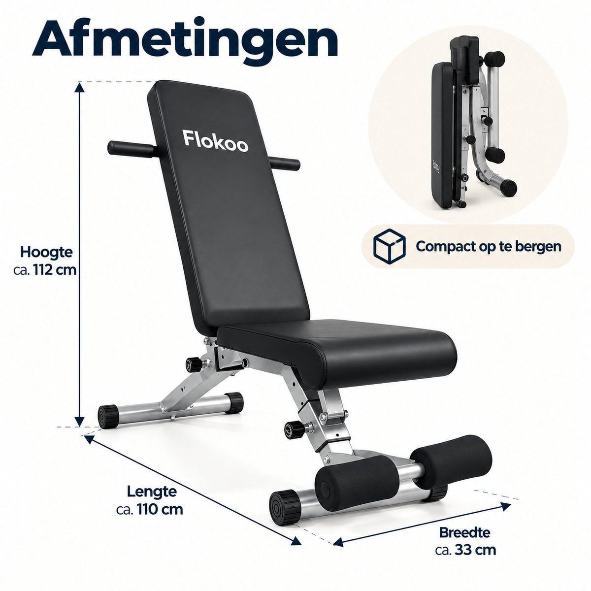 Verstelbare Fitnessbank – Trainingsbank voor Thuis – Incline & Flat Bench – Halterbank met Beenrollen – Opvouwbare Workout Bank – Zwart-Zilver