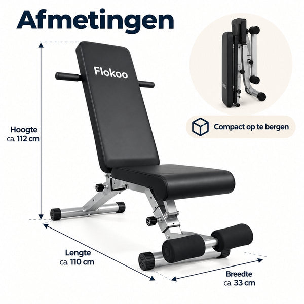 Verstelbare Fitnessbank – Trainingsbank voor Thuis – Incline & Flat Bench – Halterbank met Beenrollen – Opvouwbare Workout Bank – Zwart-Zilver