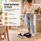 Bezem met Stofblik en Lange Steel – Bezem en Blik Set – Telescopisch & Zelfreinigend – Staande Stoffer en Blik – Voor Haren, Stof en Kruimels – Zwart
