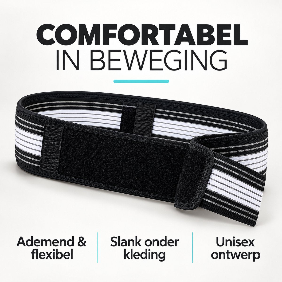 Rugband – Verstelbare Ondersteuningsband voor Onderrug – Elastische Lendenband met Klittenbandsluiting – Unisex – Tot 120 cm – Zwart