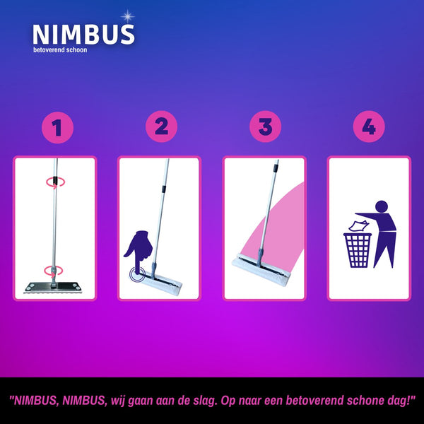 NIMBUS Vloerwisser XXL - Telescoopsteel - Geschikt voor Swiffer XXL en Leifheit vloerdoekjes - 40cm breed
