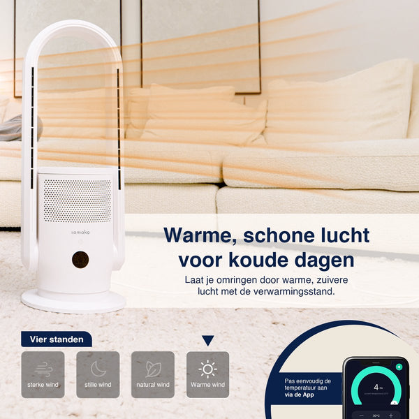 3-in-1 Luchtreiniger, Ventilator & Verwarming - 2000W - Hepa 13 Filter - Inclusief Afstandsbediening en App - Kachel - Air Purifier - Samako