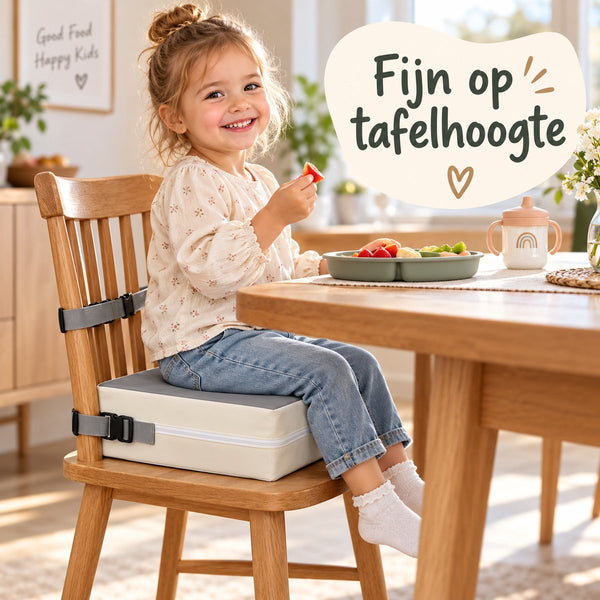Stoelverhoger Kind – Zitverhoger voor Eetkamerstoel – 32 x 32 x 8 cm – Booster Seat met Verstelbare Riemen – Afneembare Hoes – Zitkussen voor aan Tafel