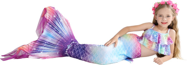 Zeemeerminstaart met bikini verkleed set Blauw, Paars en Roze met MONOVIN