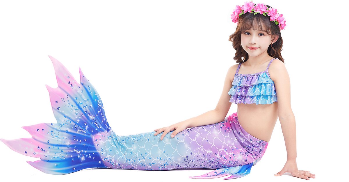 Zeemeerminstaart met bikini verkleed set Blauw en Paars