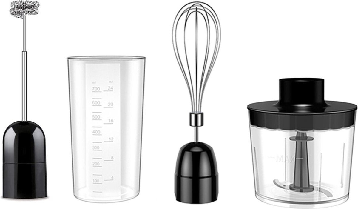 Safecourt Kitchen 6-delige Staafmixer Set - 1000 Watt - Hakmolen - 20 Snelheden - Inclusief Melkopschuimer & Maatbeker