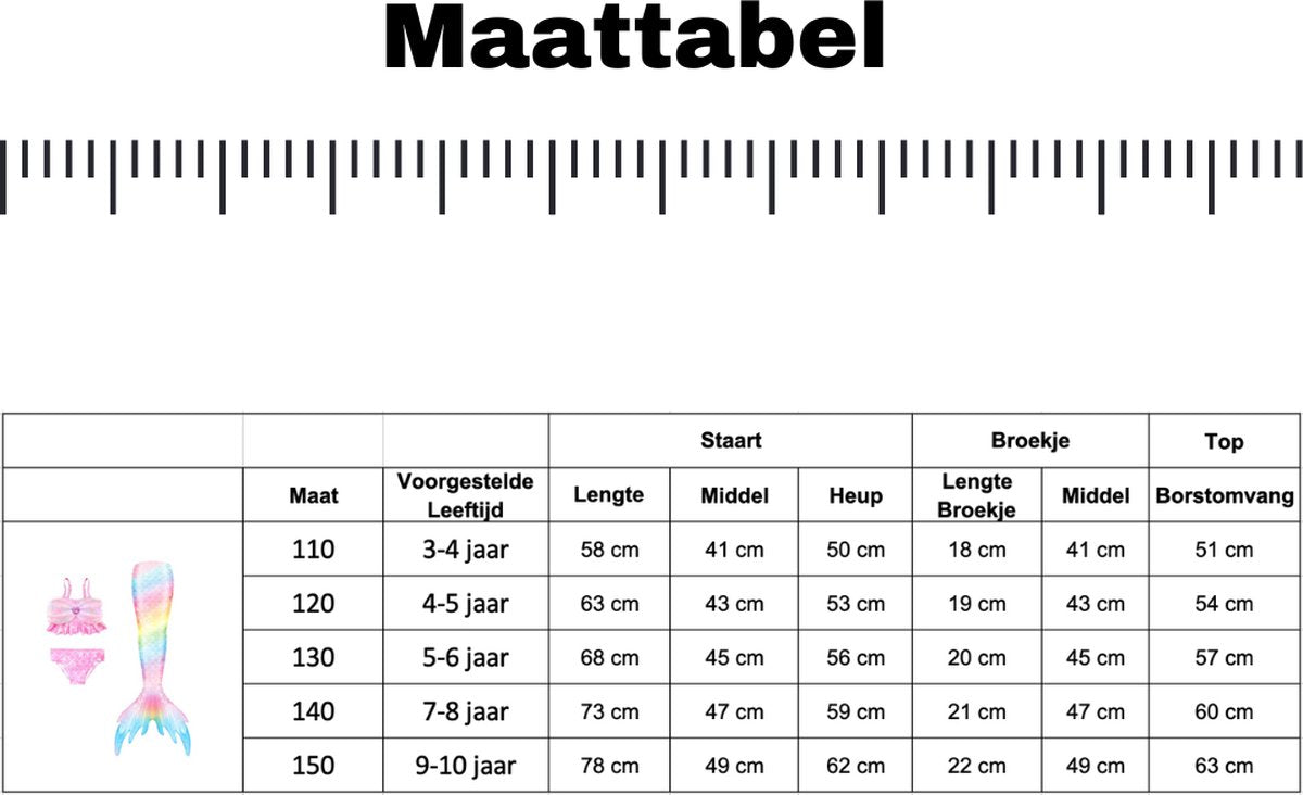 Zeemeerminstaart met bikini verkleed set Regenboog Kleuren