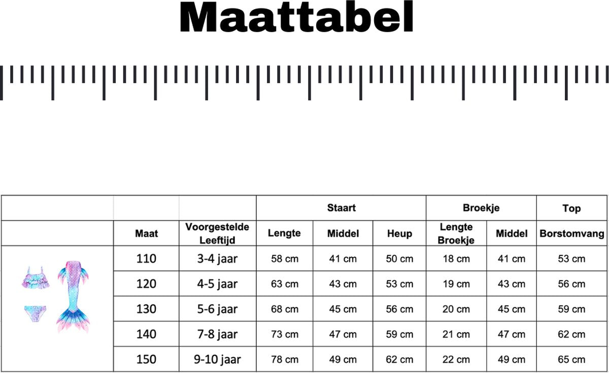 Zeemeerminstaart met bikini verkleed set Blauw en Paars