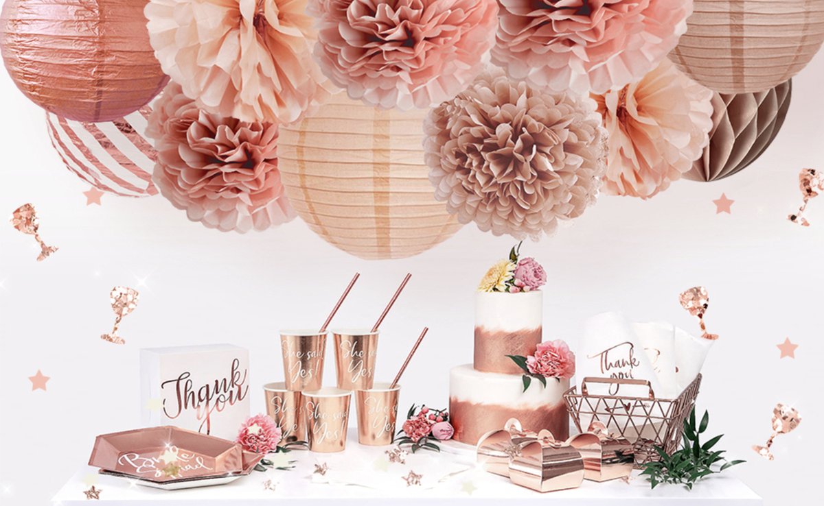 Pompom en Lampionnen Feest Versiering Roze