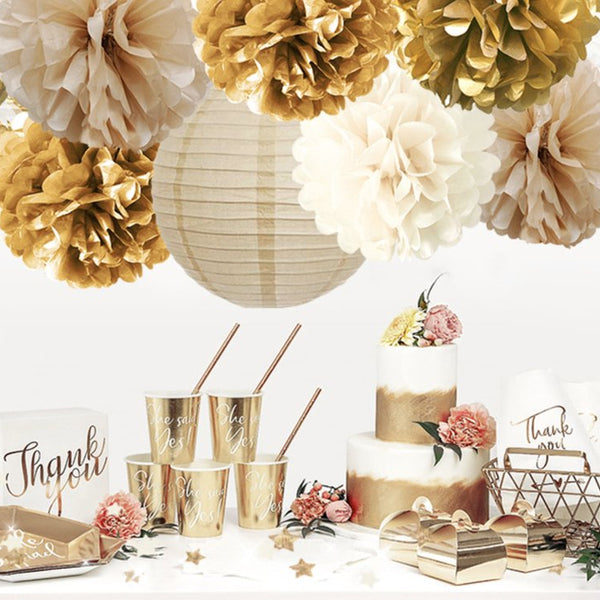 Pompom en Lampionnen Feest Versiering Goud