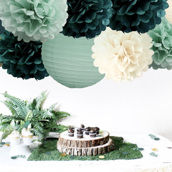 Pompom en Lampionnen Feest Versiering Groen
