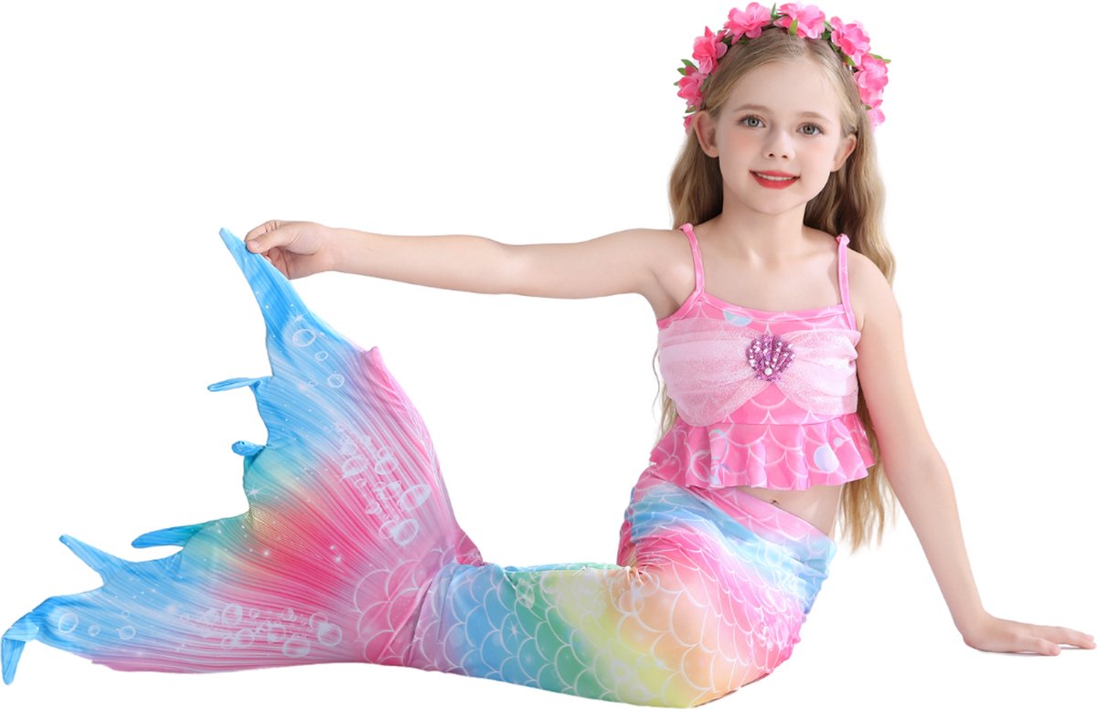 Zeemeerminstaart met bikini verkleed set Regenboog Kleuren