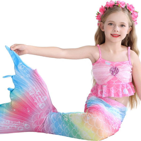 Zeemeerminstaart met bikini verkleed set Regenboog Kleuren met MONOVIN